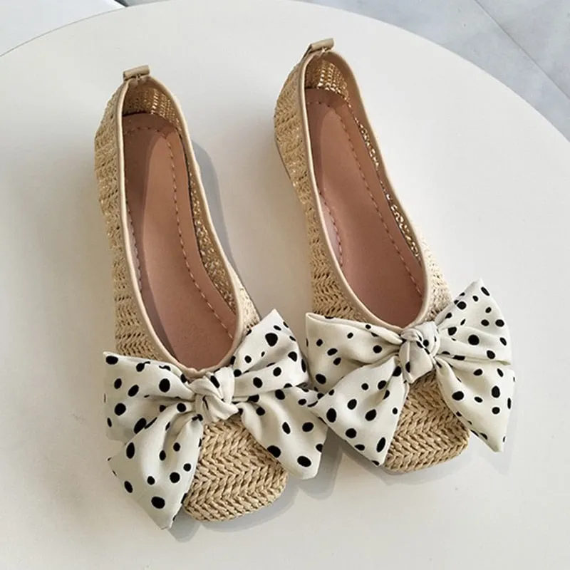 2023 Metal Decoration Shallow Loafers Women Weave Ballet Flats Casual Square Toe Boat Shoes Slip On Moccasin Comfort Walk Shoes