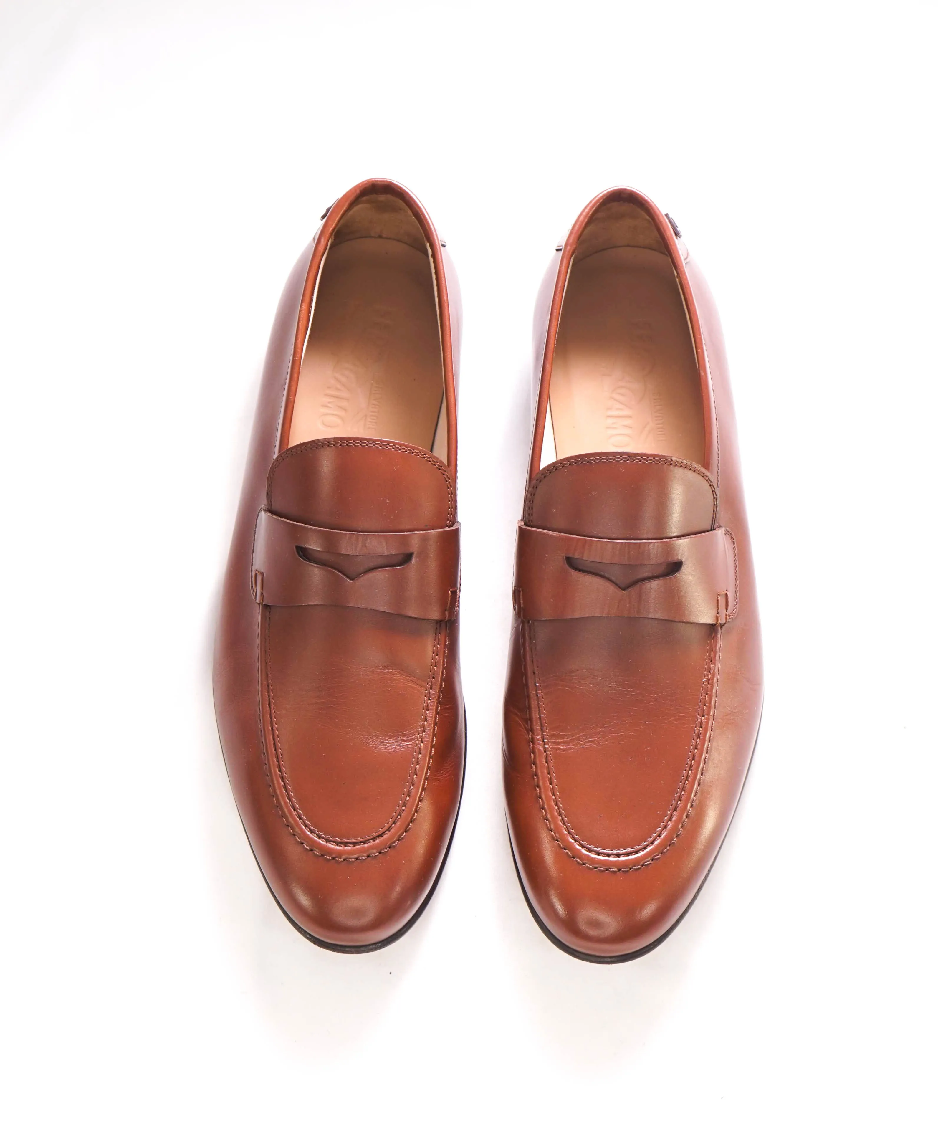 $895 SALVATORE FERRAGAMO - “GOYA" Brown Gancini Loafers - 11 EE