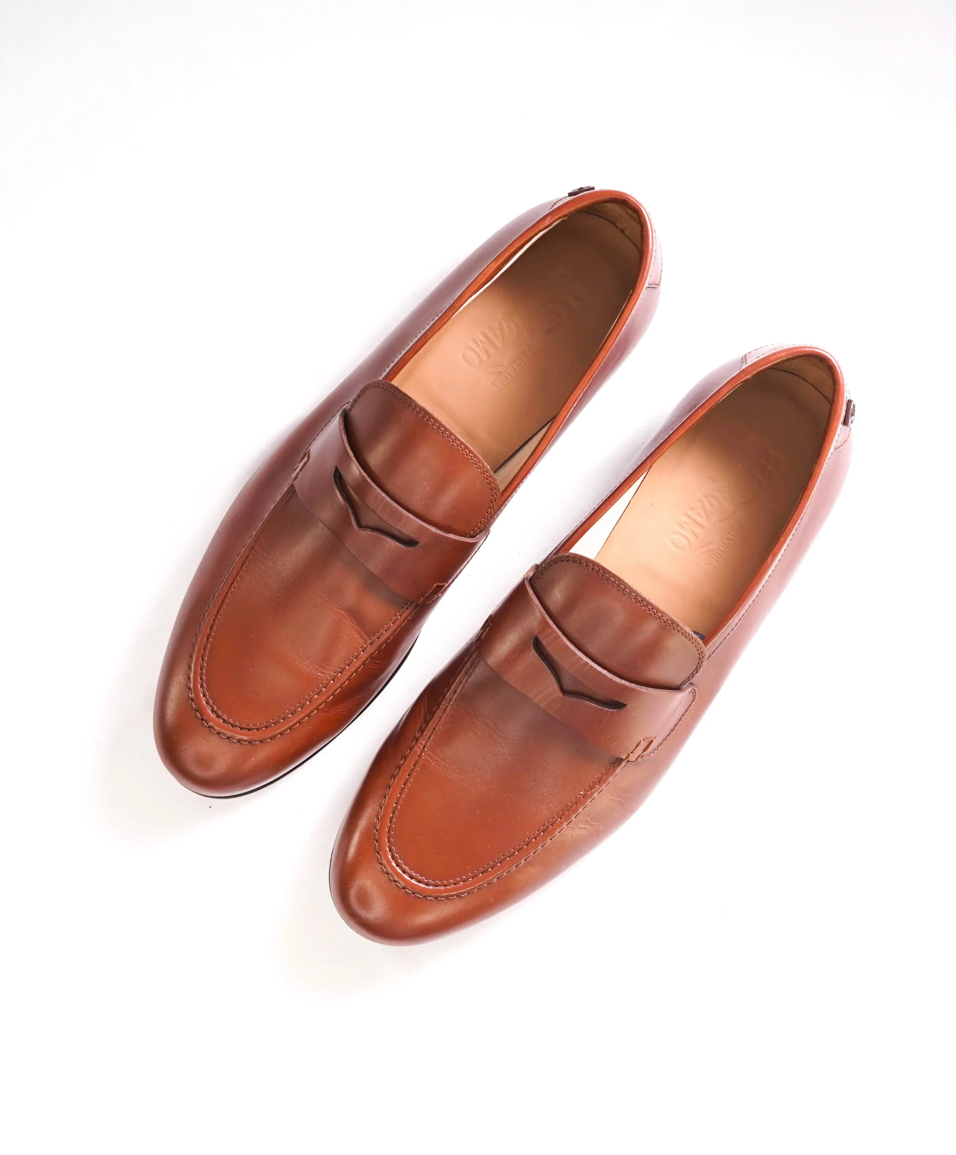 $895 SALVATORE FERRAGAMO - “GOYA" Brown Gancini Loafers - 11 EE