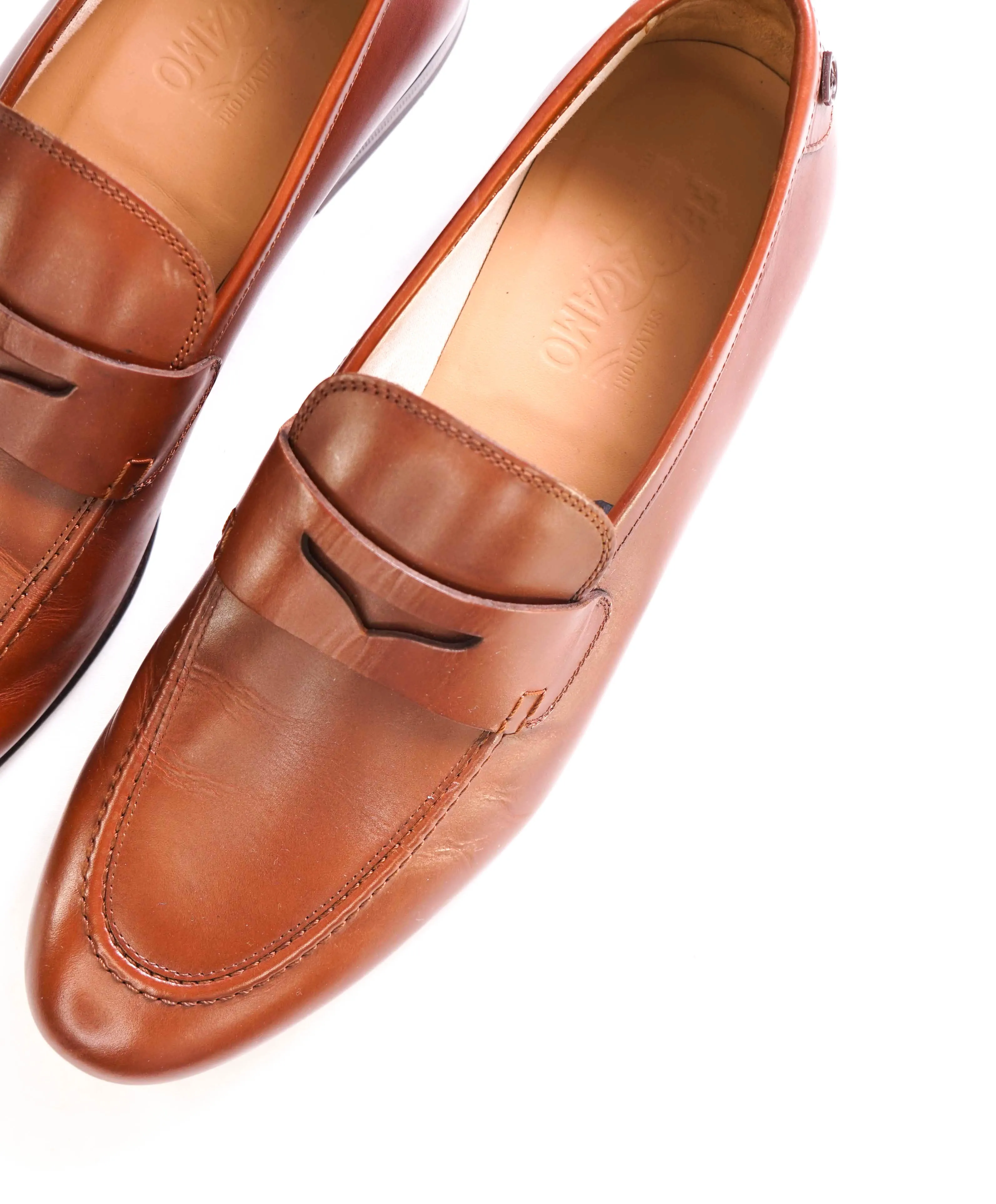 $895 SALVATORE FERRAGAMO - “GOYA" Brown Gancini Loafers - 11 EE