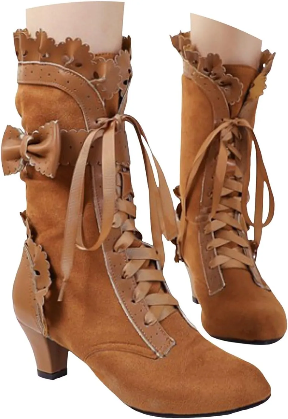 Cathalem Halloween Boots for Women, 2024 Vintage Victorian Boots 70s Lace Up Mid Calf Renaissance Boots Fall Winter Boots