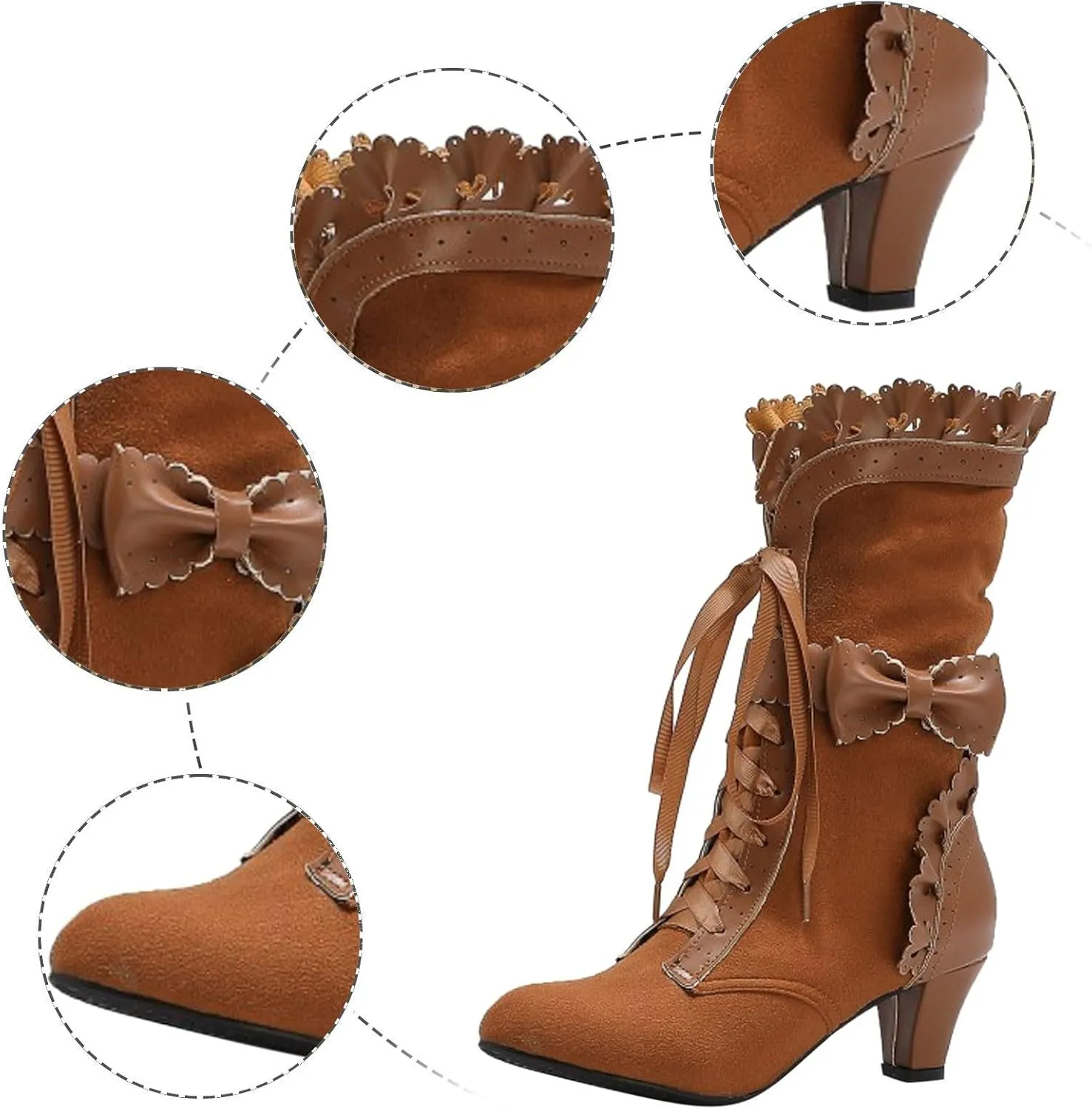Cathalem Halloween Boots for Women, 2024 Vintage Victorian Boots 70s Lace Up Mid Calf Renaissance Boots Fall Winter Boots
