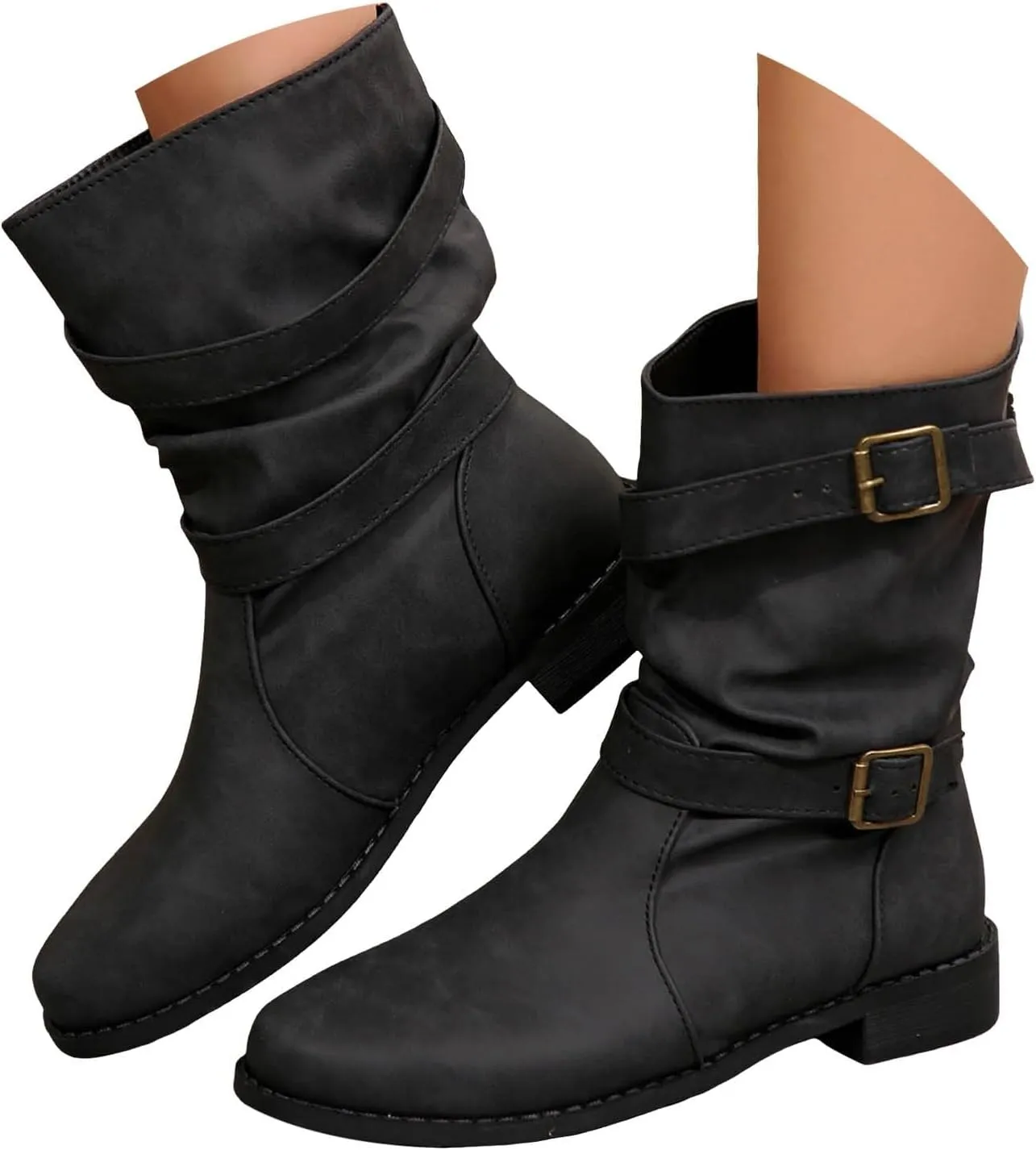 Cathalem Mid Calf Boots for Women, Women's Comfortable Fashion Dress Boots For Women Low Heel With Zipper Fall Booties