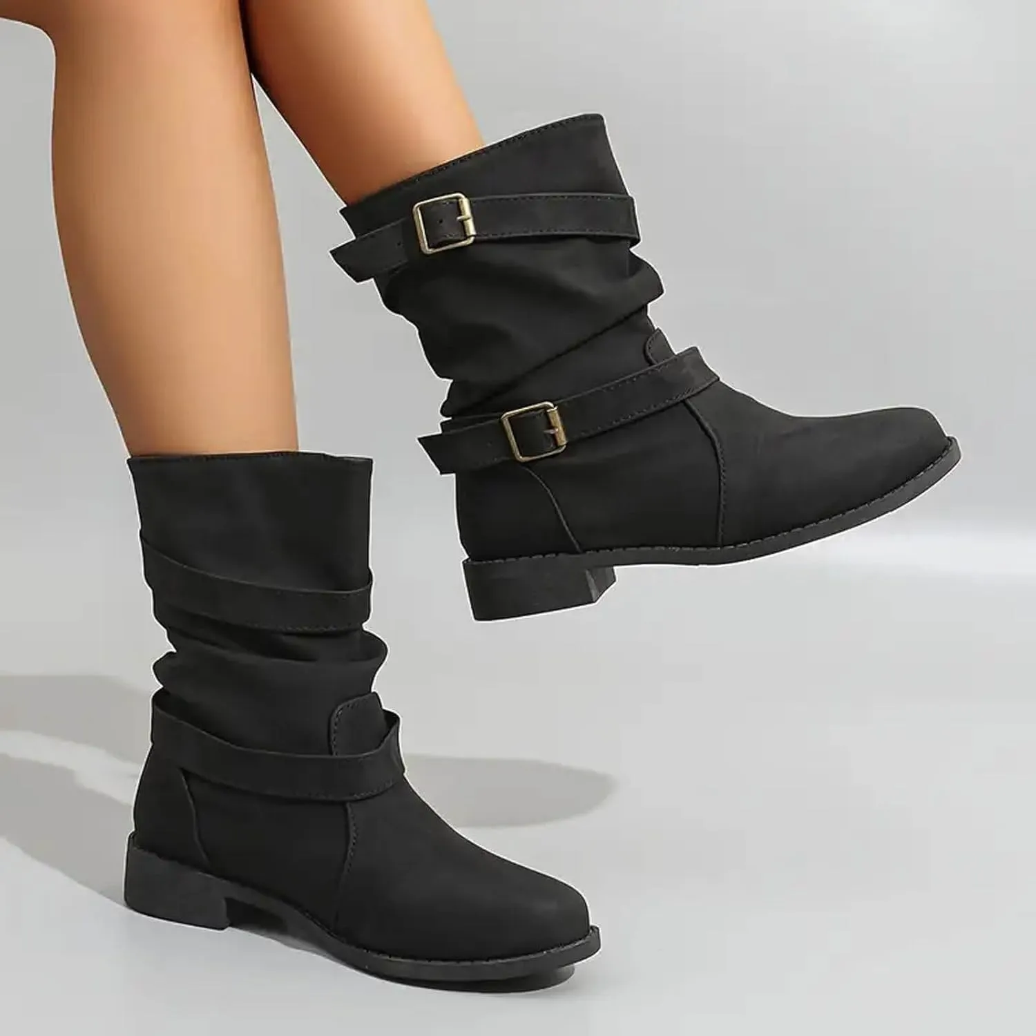 Cathalem Mid Calf Boots for Women, Women's Comfortable Fashion Dress Boots For Women Low Heel With Zipper Fall Booties