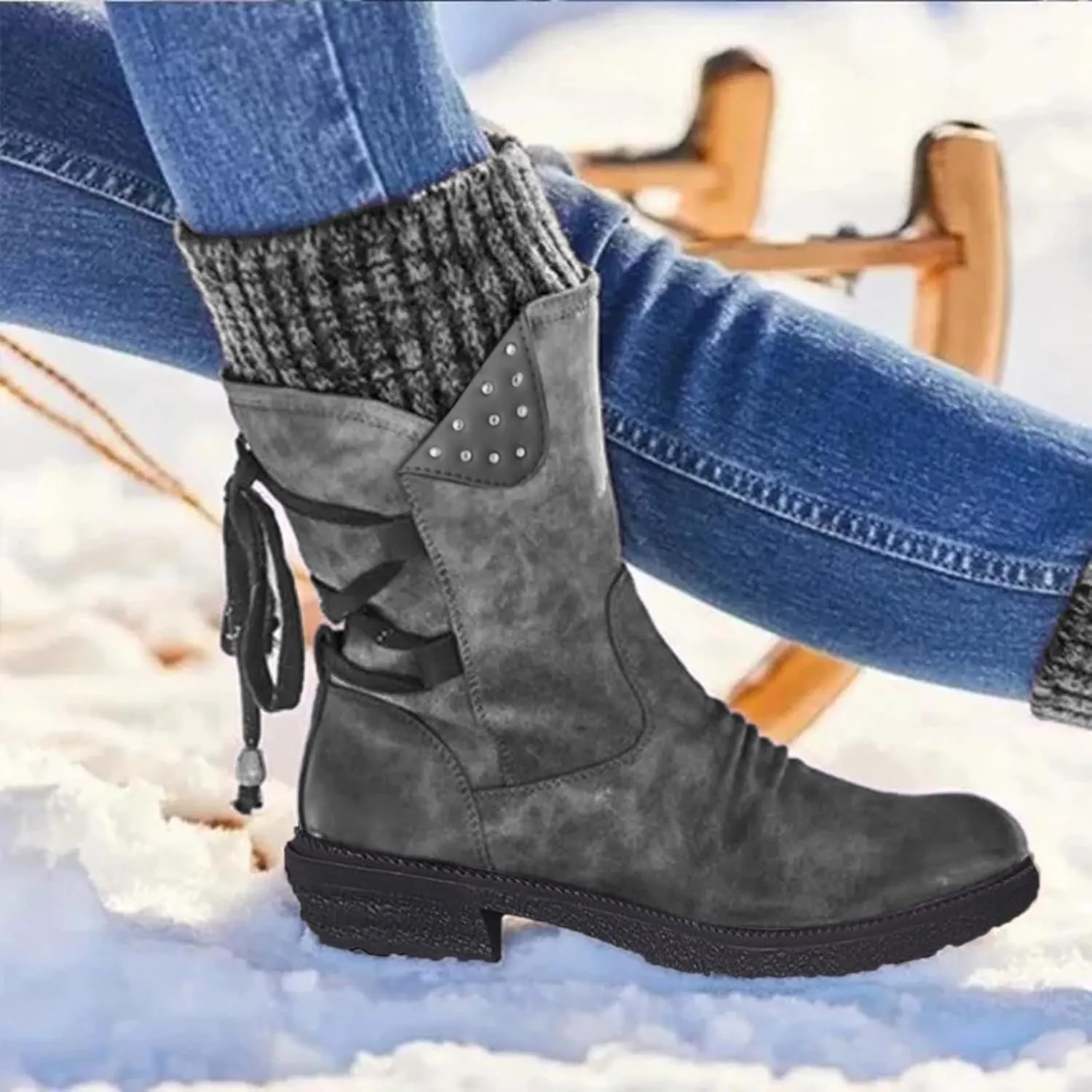 Cathalem Winter Boots for Women,Women's Winter Lace up Mid Calf Combat Riding Military Boots Womens Snow Boots Waterproof