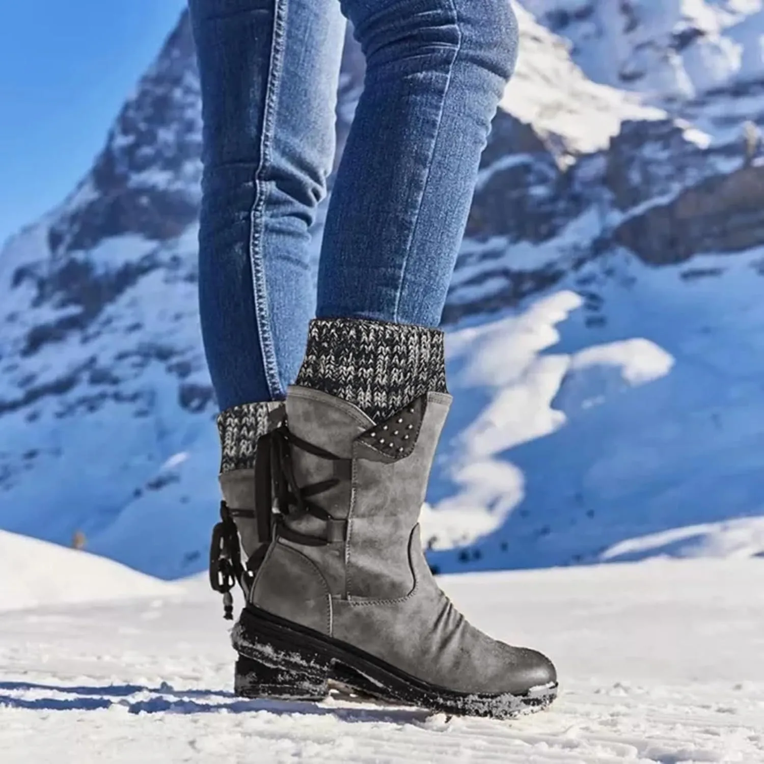 Cathalem Winter Boots for Women,Women's Winter Lace up Mid Calf Combat Riding Military Boots Womens Snow Boots Waterproof
