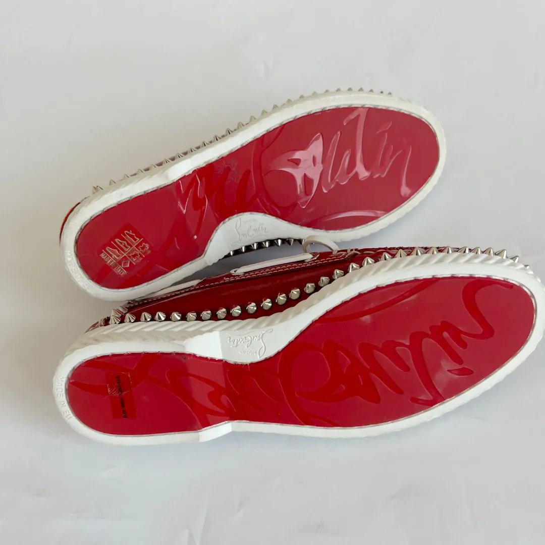 Christian Louboutin Red Leather Spike Boat Shoes, 36.5