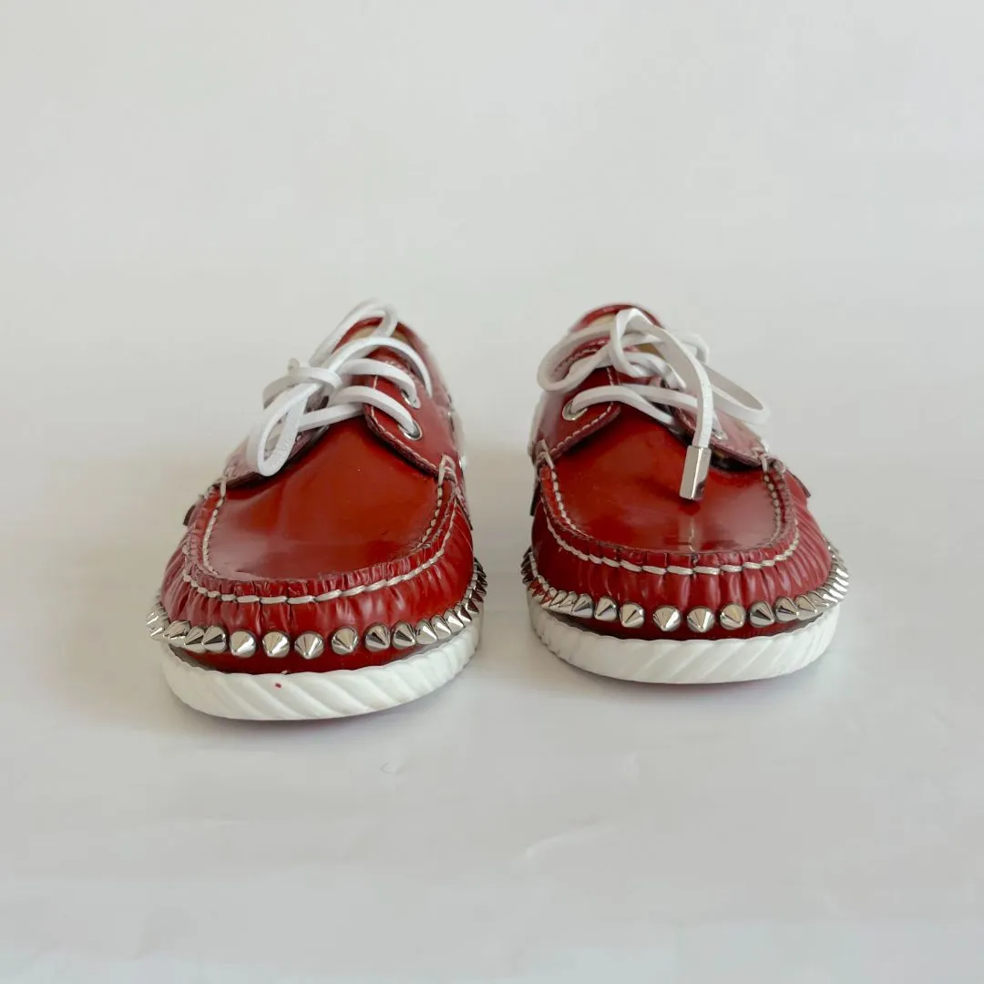 Christian Louboutin Red Leather Spike Boat Shoes, 36.5