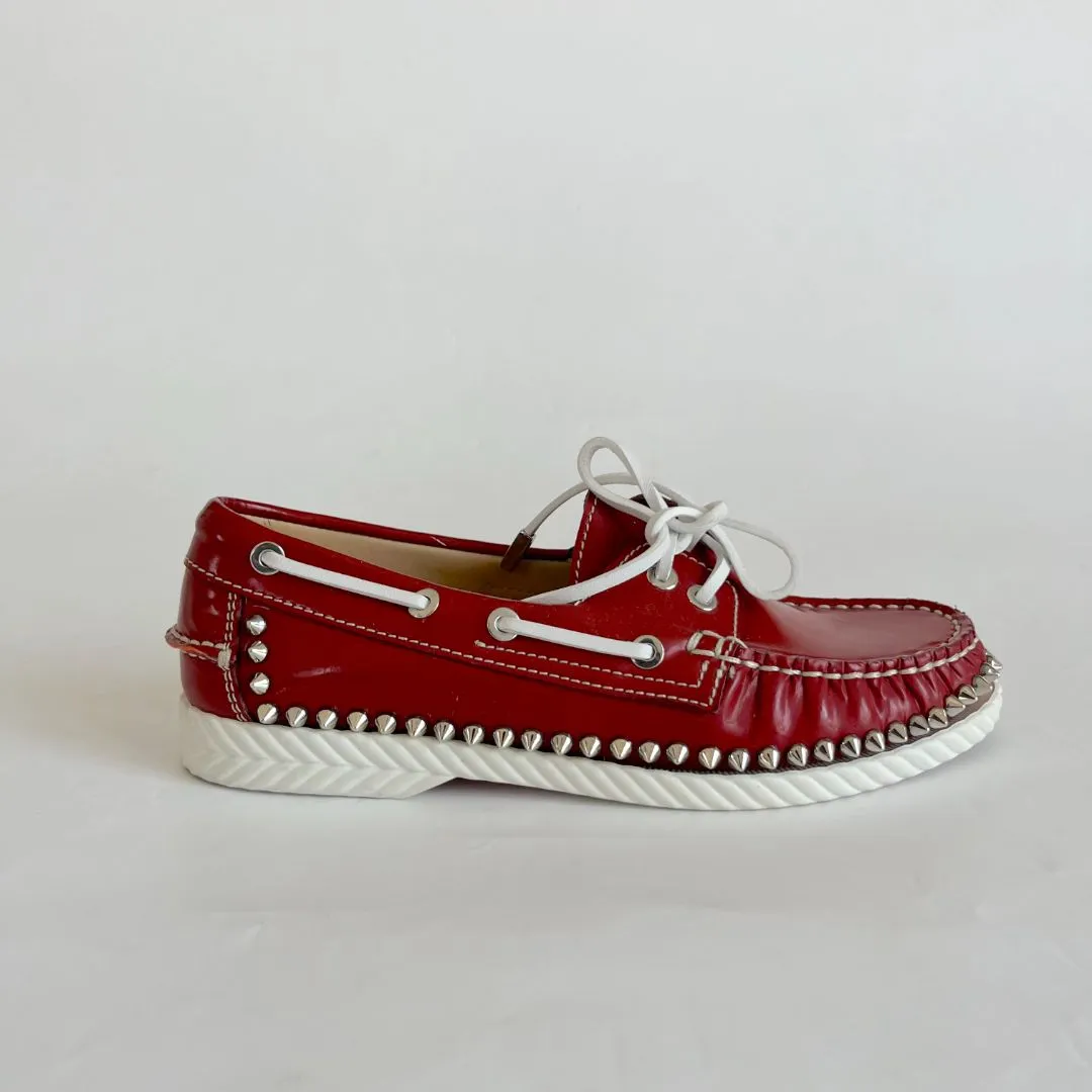 Christian Louboutin Red Leather Spike Boat Shoes, 36.5
