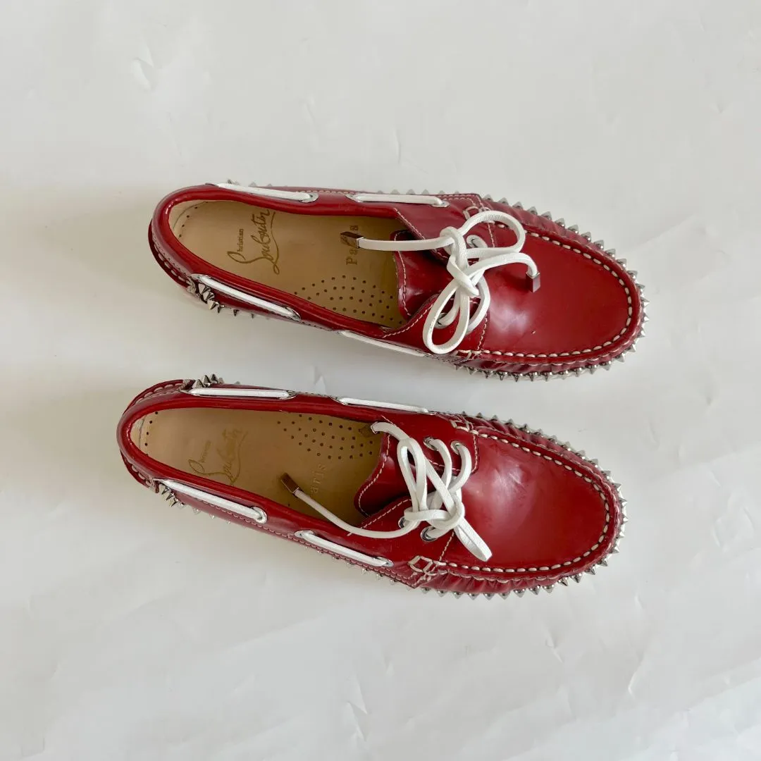 Christian Louboutin Red Leather Spike Boat Shoes, 36.5