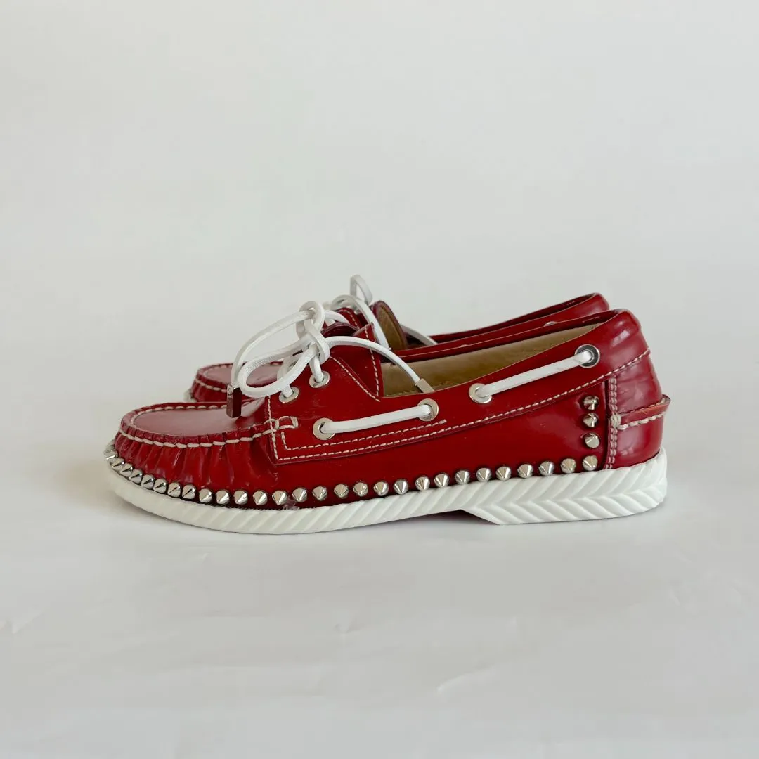 Christian Louboutin Red Leather Spike Boat Shoes, 36.5