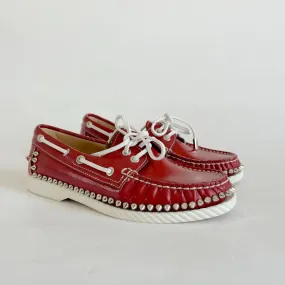 Christian Louboutin Red Leather Spike Boat Shoes, 36.5