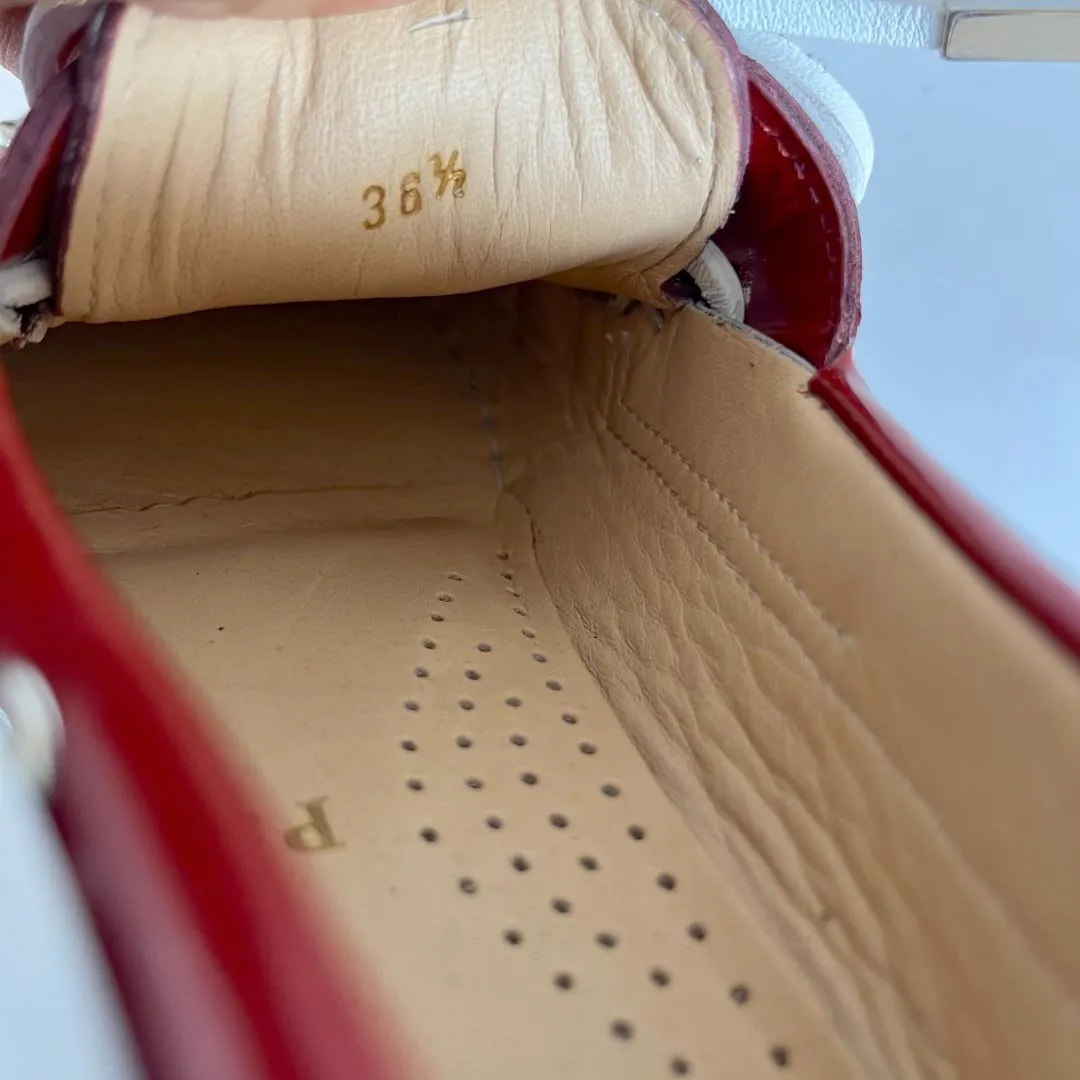 Christian Louboutin Red Leather Spike Boat Shoes, 36.5