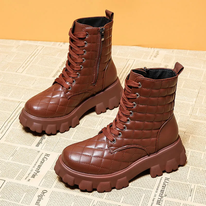 Chunky Quilted Lace-Up Combat Boots  COLORS