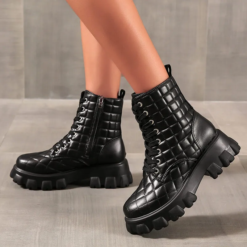 Chunky Quilted Lace-Up Combat Boots  COLORS