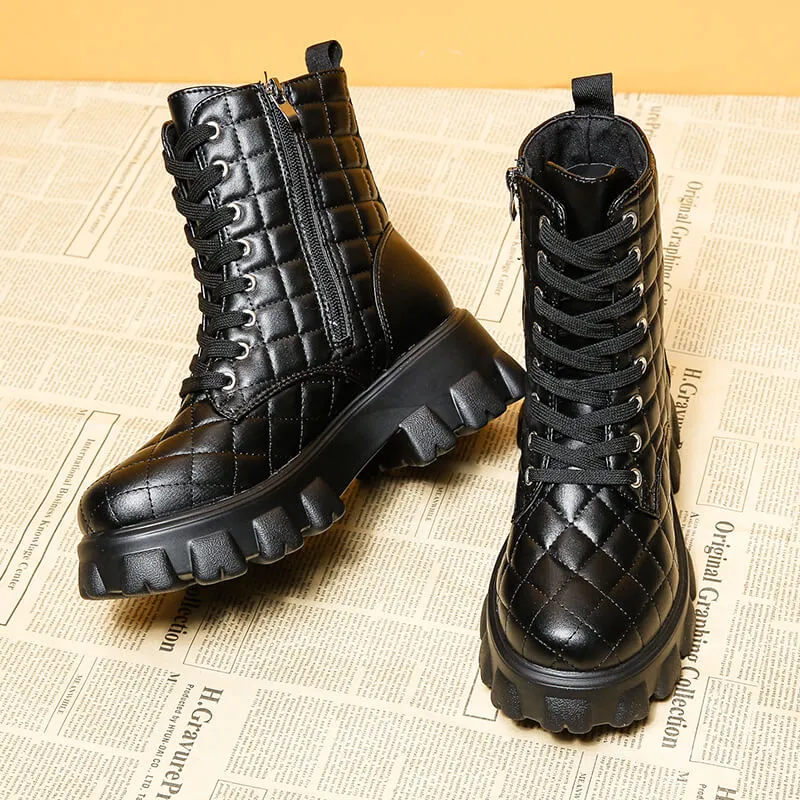 Chunky Quilted Lace-Up Combat Boots  COLORS