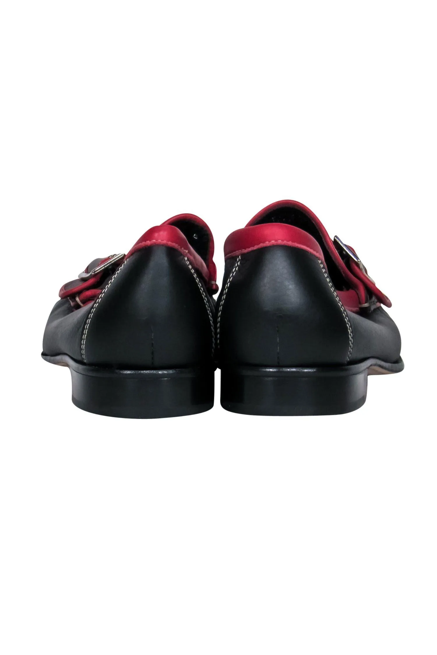 Coach - Black & Red Piped Leather Buckle Loafers Sz 9
