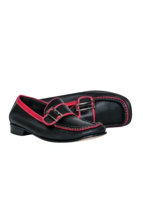 Coach - Black & Red Piped Leather Buckle Loafers Sz 9