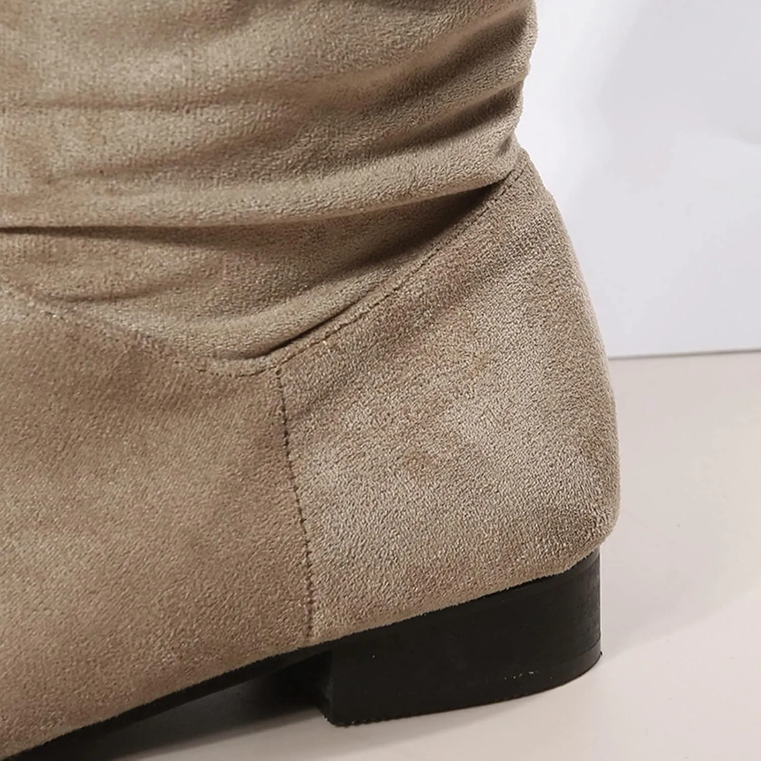 Combat Boots Womens Suede Pleated Thigh High Boots Pull On Knee High Boots Mid Calf Bootie Winter Boots