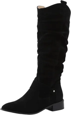 Cowboy Boots For Women Retro Solid Color Thigh High Boots Pleated Suede Chunky Heeled Knee High Cowgirl Boots