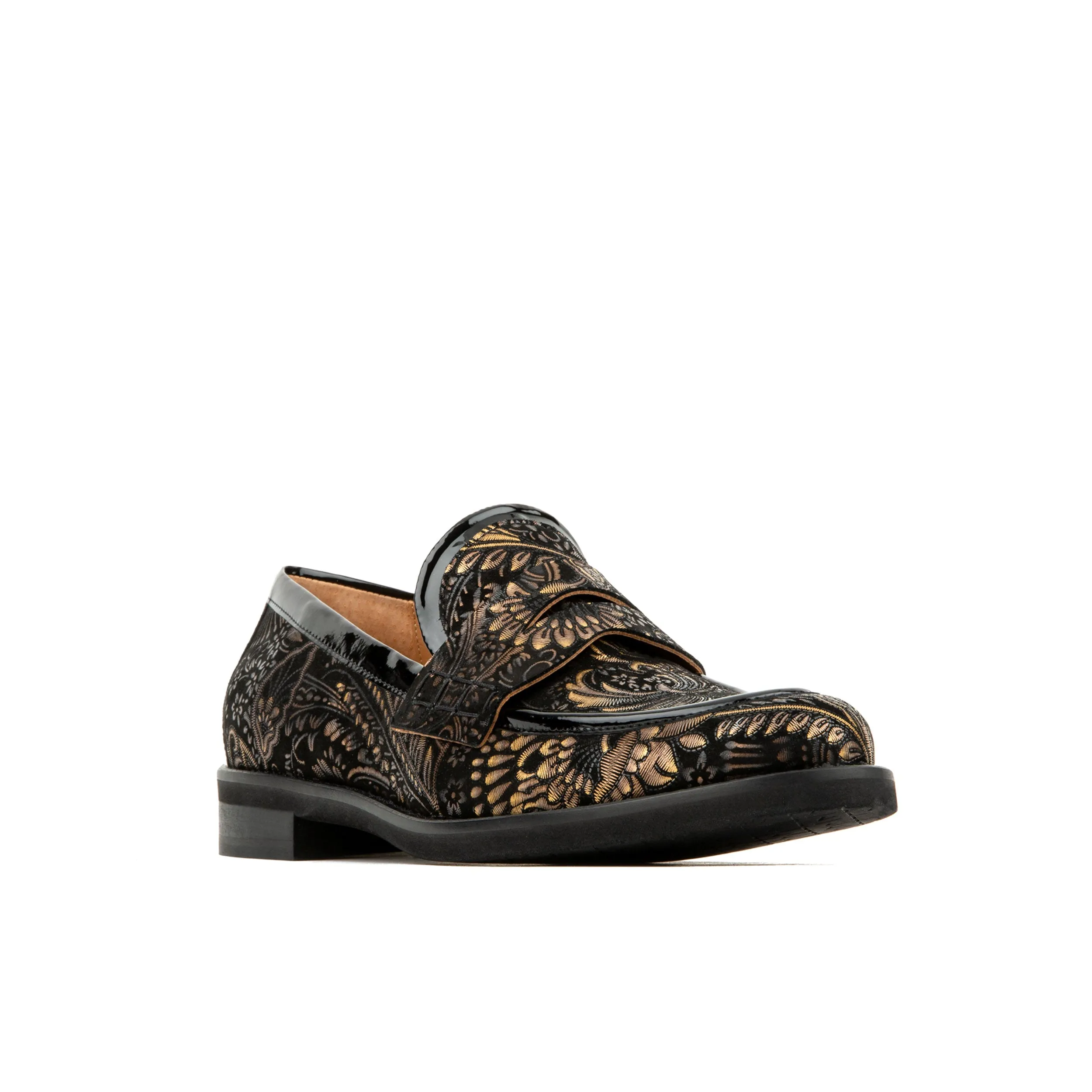 Kay - Black Gold - Women's leather dressy almond toe penny loafer