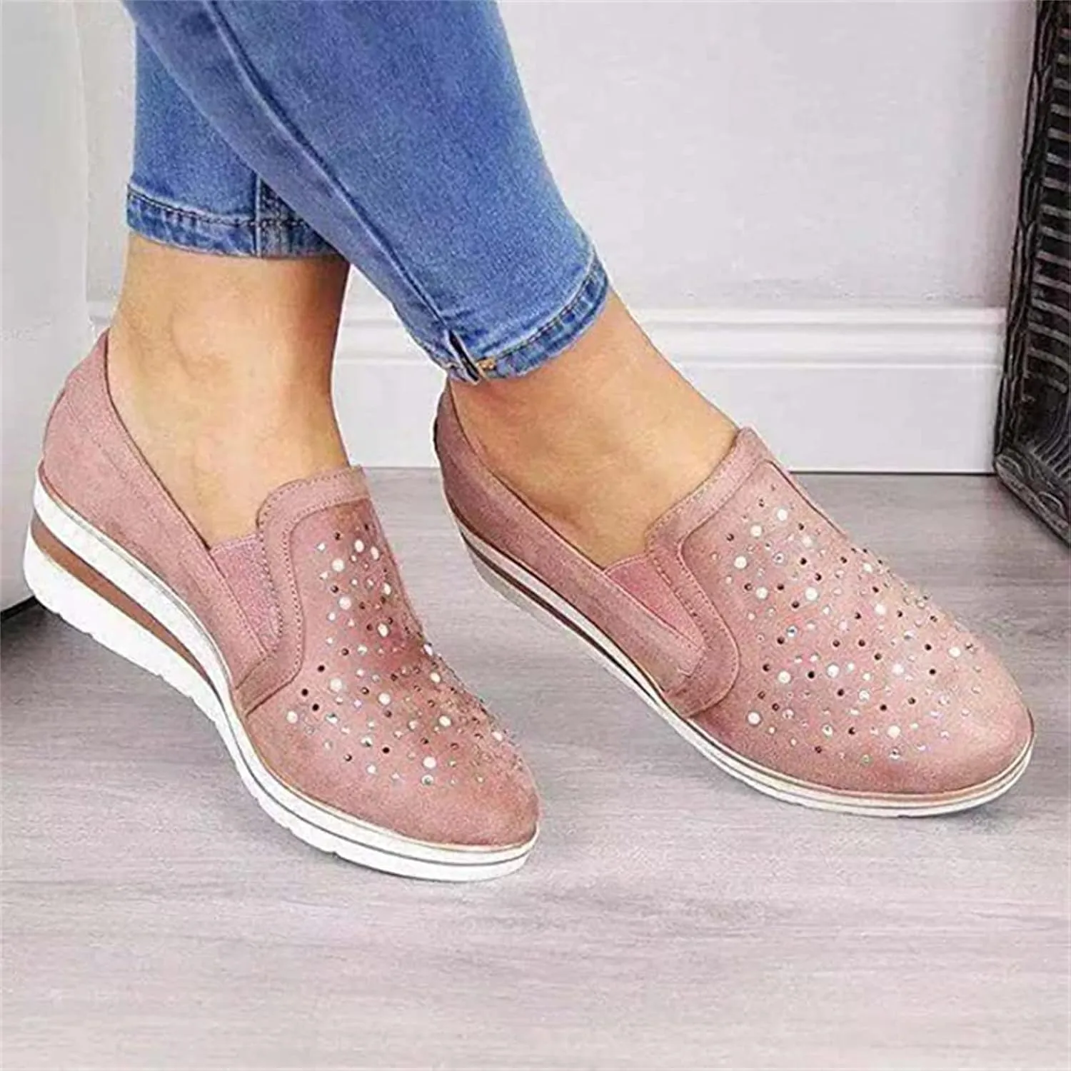 Ladmiple Sneakers For Women Walking Shoes Wide Width Slip On Loafers Comfort Fashion Dressy Casual Summer Glitter Shoes