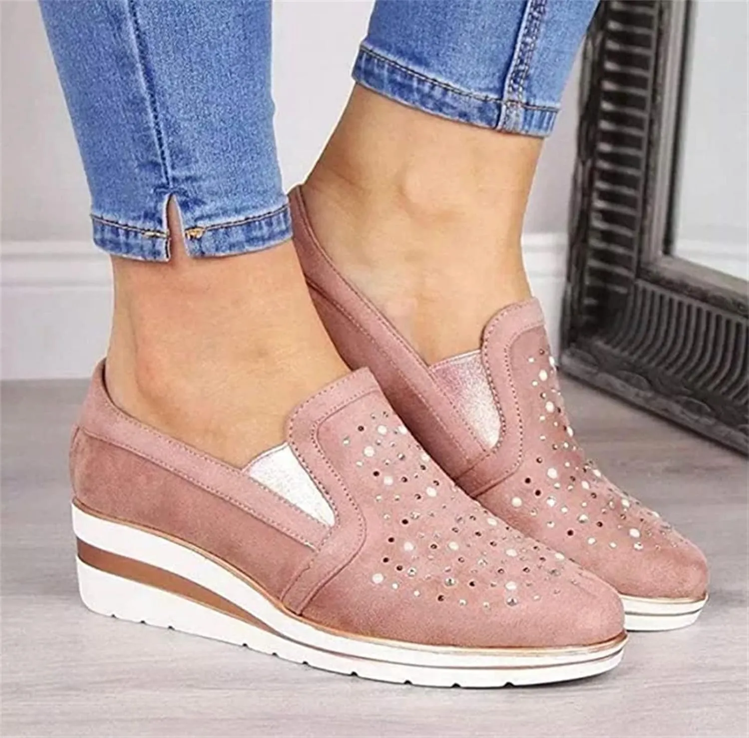 Ladmiple Sneakers For Women Walking Shoes Wide Width Slip On Loafers Comfort Fashion Dressy Casual Summer Glitter Shoes