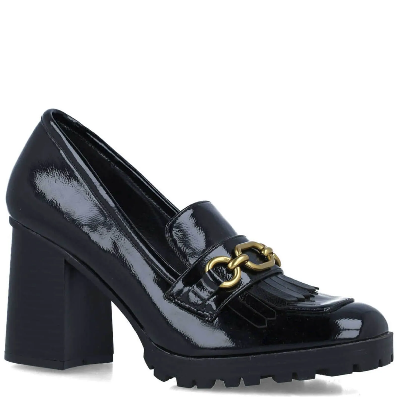 Menbur Black Block Heel Loafers