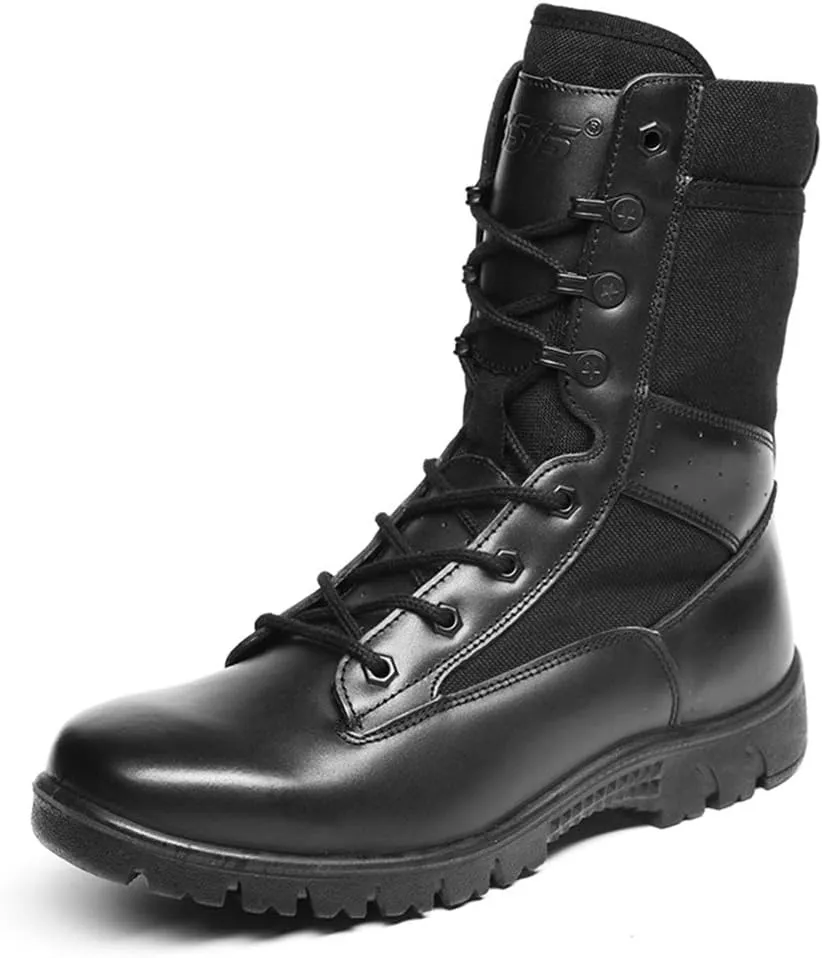 Men's Combat BootsHigh-Tops Lace Up Breathable Tactical Boots Ultralight Non-Slip Military Cowhide Boots,Black- 42/UK 8/US 8.5