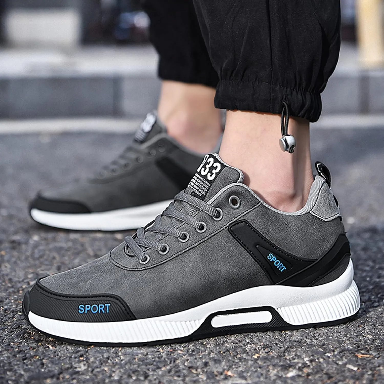 Men's Elevator Sneakers Invisible Height Increasing Leather Upper Lace up Fashion Sneakers