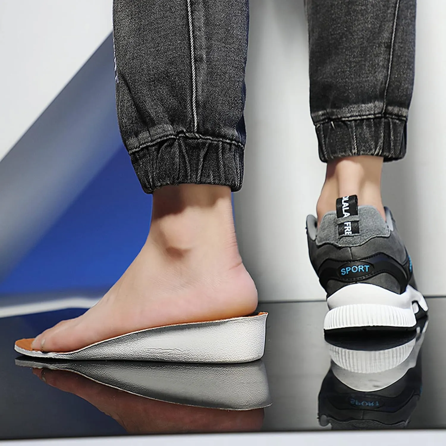 Men's Elevator Sneakers Invisible Height Increasing Leather Upper Lace up Fashion Sneakers