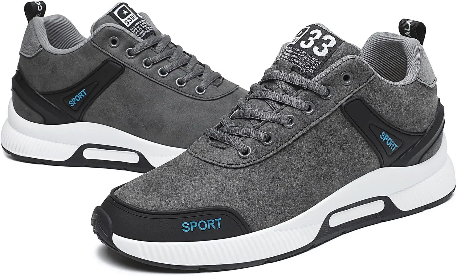 Men's Elevator Sneakers Invisible Height Increasing Leather Upper Lace up Fashion Sneakers