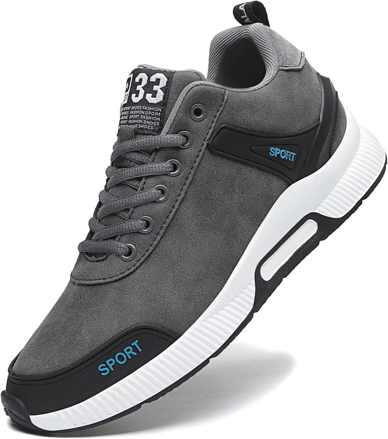 Men's Elevator Sneakers Invisible Height Increasing Leather Upper Lace up Fashion Sneakers