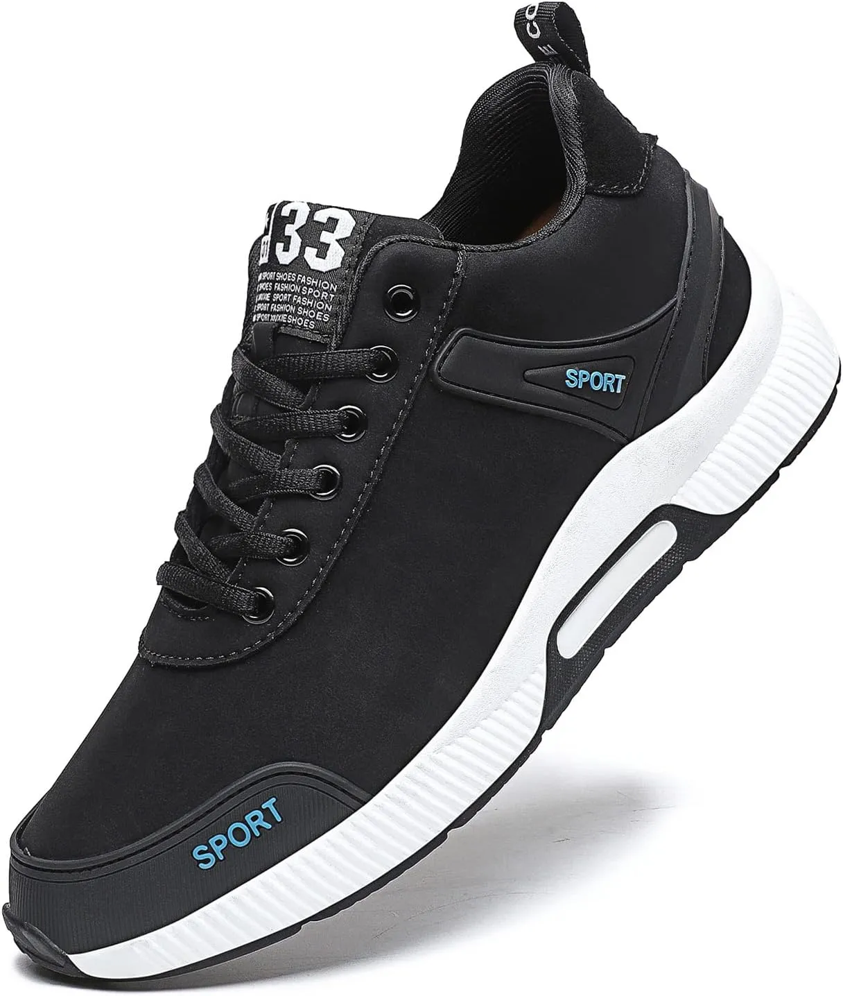 Men's Elevator Sneakers Invisible Height Increasing Leather Upper Lace up Fashion Sneakers