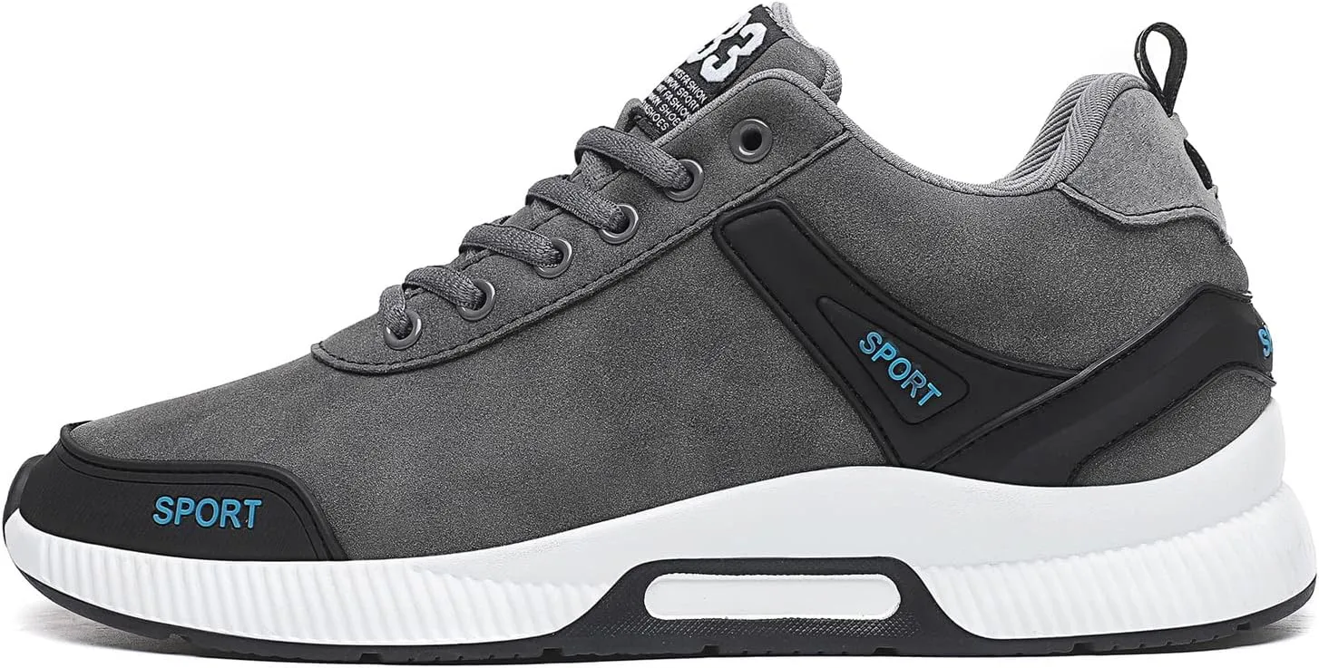 Men's Elevator Sneakers Invisible Height Increasing Leather Upper Lace up Fashion Sneakers