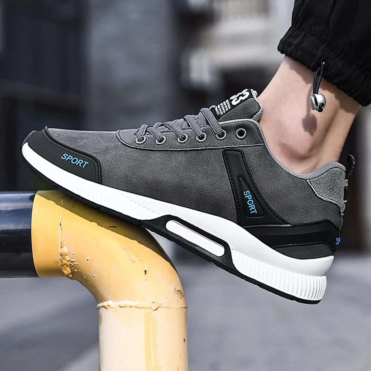 Men's Elevator Sneakers Invisible Height Increasing Leather Upper Lace up Fashion Sneakers
