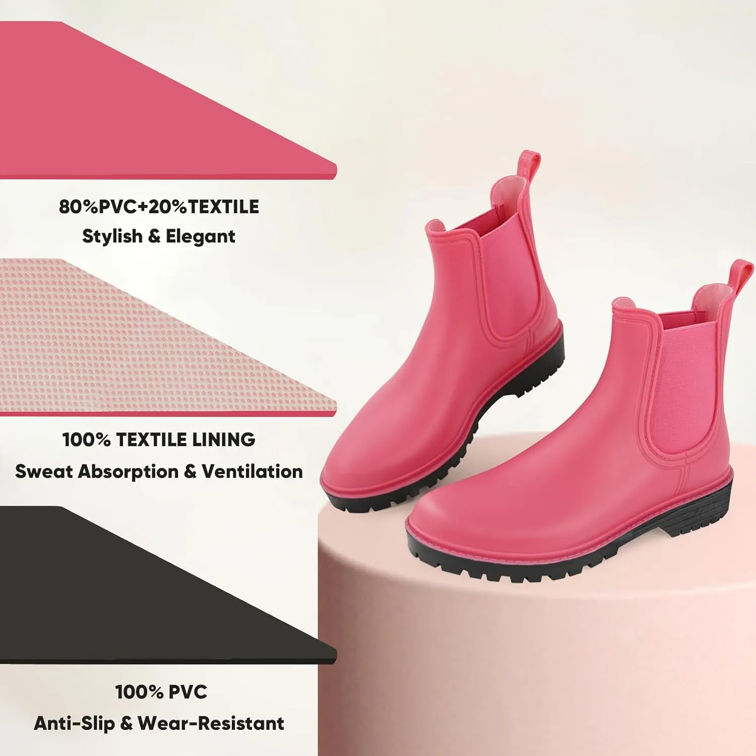 PTEROMY Ankle Rain Boots for Women, Anti-Slipping RainBoots, Chelsea Boots with Comfortable Insoles, Waterproof Shoes for Camping, Gardening and Yard Work