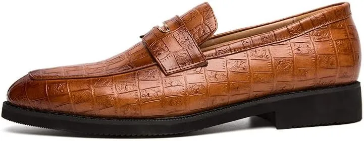 Santimon Men's Penny Loafers, Classic Casual Dress Shoe, Croc Print Pattern Leather Business Slip-on Loafer Shoes for Men