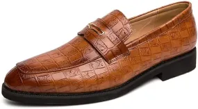 Santimon Men's Penny Loafers, Classic Casual Dress Shoe, Croc Print Pattern Leather Business Slip-on Loafer Shoes for Men