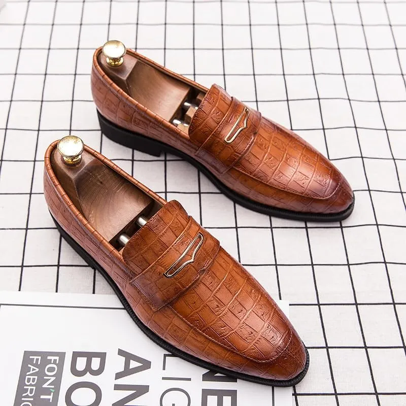 Santimon Men's Penny Loafers, Classic Casual Dress Shoe, Croc Print Pattern Leather Business Slip-on Loafer Shoes for Men