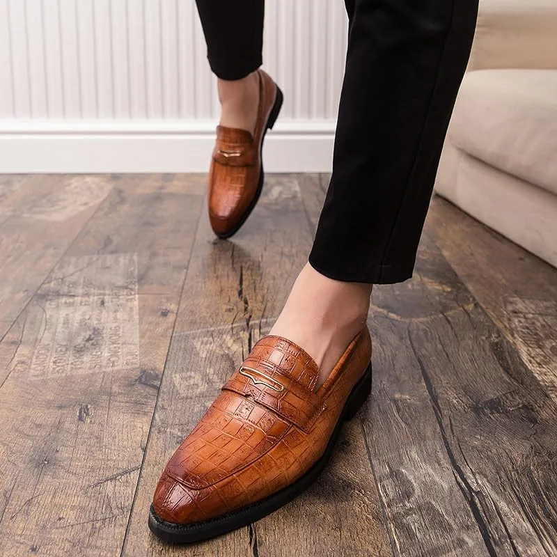 Santimon Men's Penny Loafers, Classic Casual Dress Shoe, Croc Print Pattern Leather Business Slip-on Loafer Shoes for Men