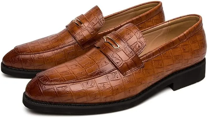 Santimon Men's Penny Loafers, Classic Casual Dress Shoe, Croc Print Pattern Leather Business Slip-on Loafer Shoes for Men
