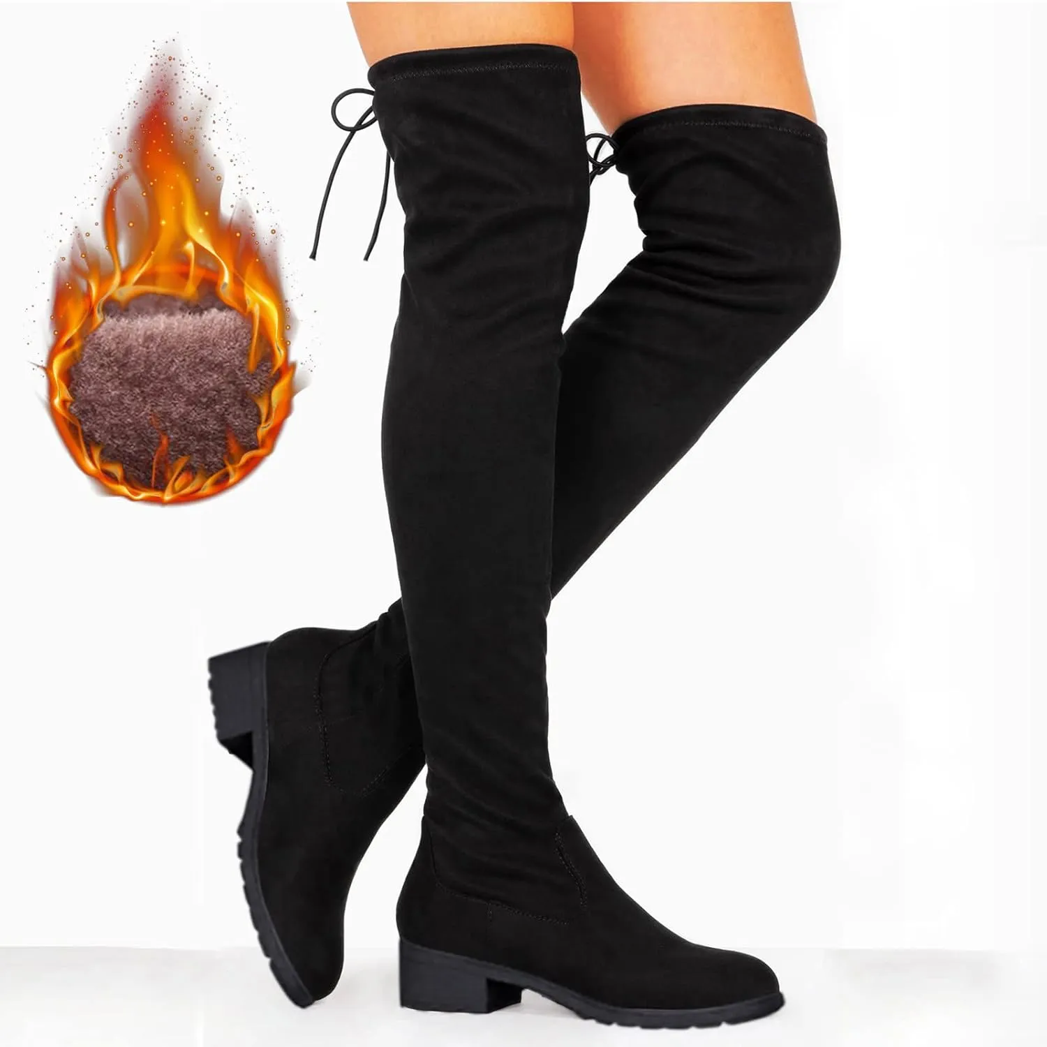 White Cowgirl Boots Strap Back Over Knee Boots Suede Long Boots Comfort Chunky Heels Thigh High Dress Boots