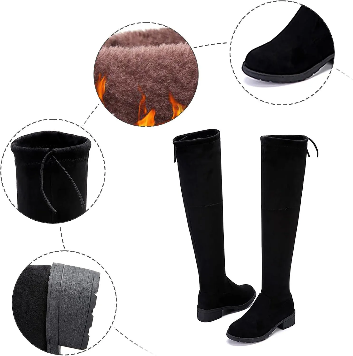White Cowgirl Boots Strap Back Over Knee Boots Suede Long Boots Comfort Chunky Heels Thigh High Dress Boots