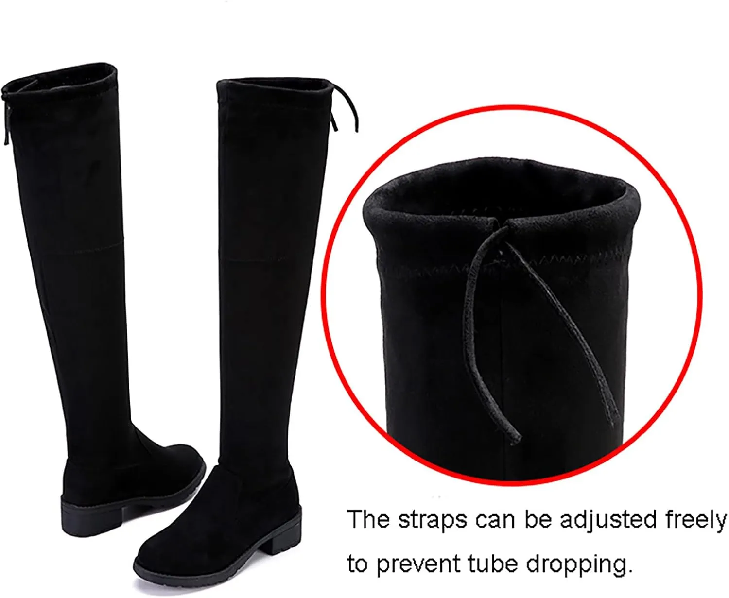 White Cowgirl Boots Strap Back Over Knee Boots Suede Long Boots Comfort Chunky Heels Thigh High Dress Boots