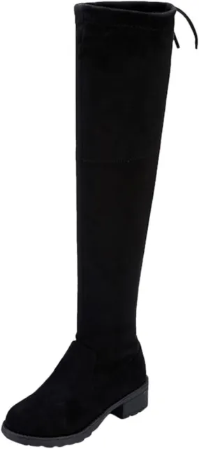 White Cowgirl Boots Strap Back Over Knee Boots Suede Long Boots Comfort Chunky Heels Thigh High Dress Boots